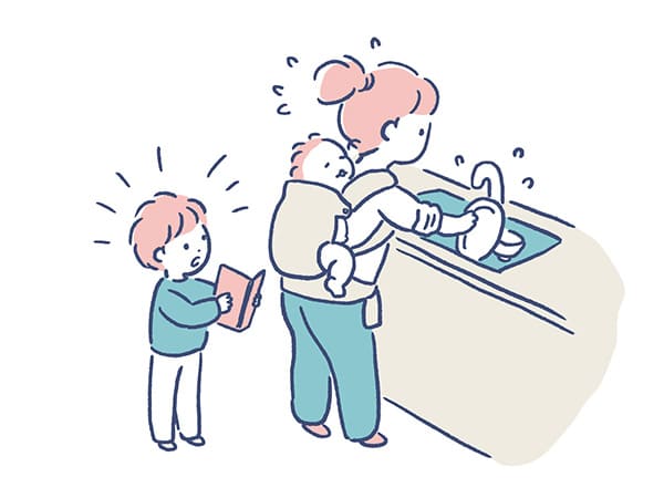 忙しいお母さんのイラスト
